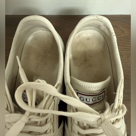 AUTH MENS GG LOGO WHITE GUCCI LEATHER SNEAKERS, SIZE 8, MADE IN ITALY - Picture 5 of 16